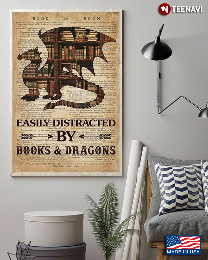Vintage Dictionary Theme Easily Distracted By Books & Dragons
