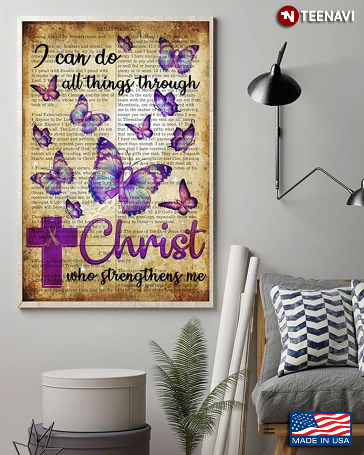 Purple Ribbon & Butterflies Fibromyalgia Awareness I Can Do All Things Through Christ Who Strengthens Me