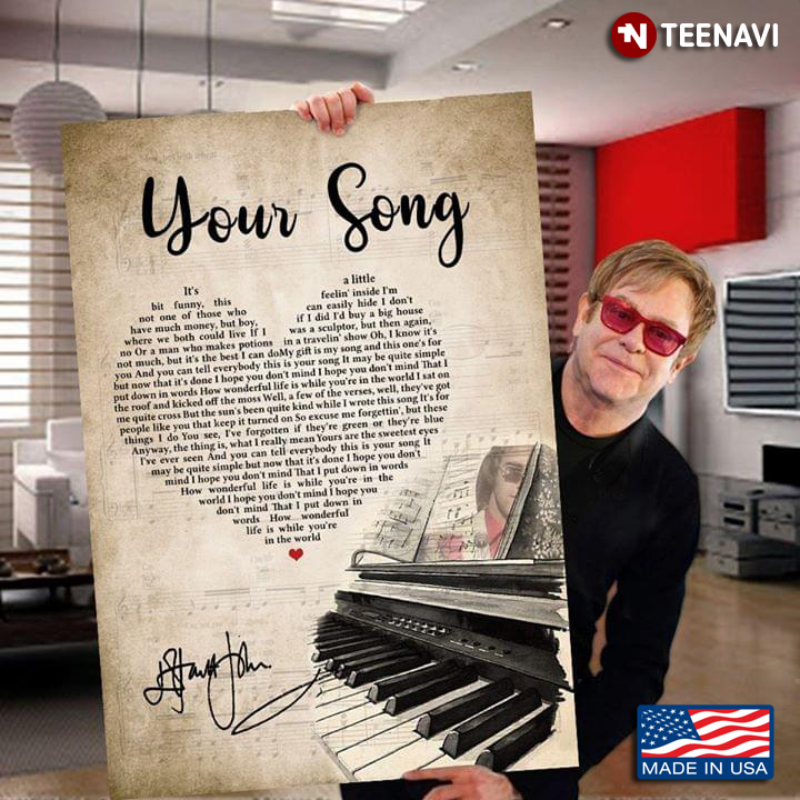 Vintage Your Song Lyrics With Heart Typography And Elton John Signatures