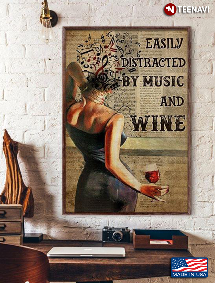 Vintage Sexy Girl With Music Tune On Her Head Easily Distracted By Music And Wine