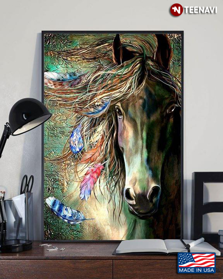 Multicoloured Horse And Feathers Painting