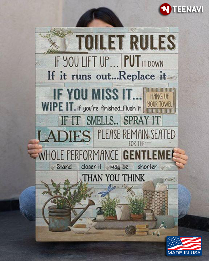 Vintage Toilet Objects & Dragonflies Toilet Rules If You Lift Up Put It Down