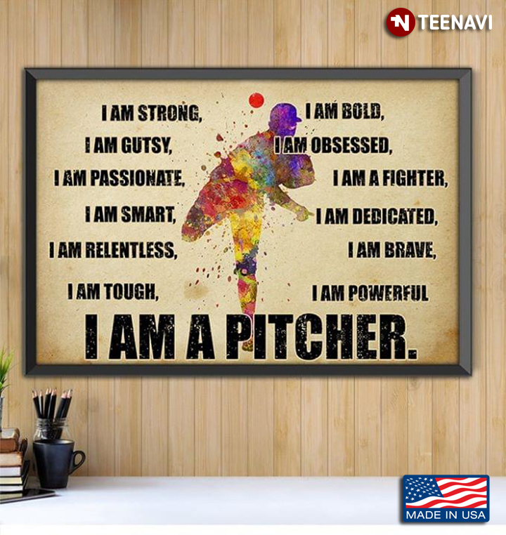 Vintage Watercolour Softball Player I Am A Pitcher I Am Strong, I Am Bold, I Am Gutsy