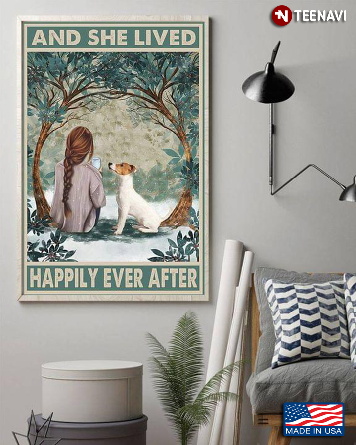 Vintage Girl & Jack Russell Terrier Dog And She Lived Happily Ever After