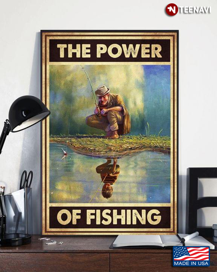 Vintage Old Man & Little Boy Water Reflection Mirror The Power Of Fishing