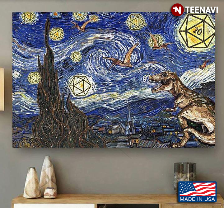 Dinosaurs & Icosahedrons In The Starry Night Vincent Van Gogh