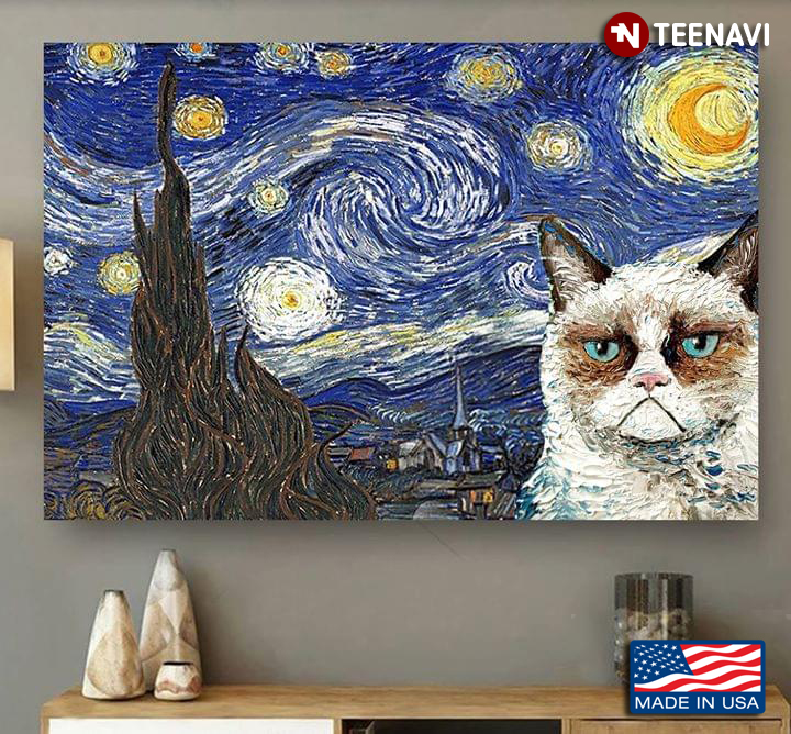 Adorable Siamese Cat In The Starry Night Vincent Van Gogh