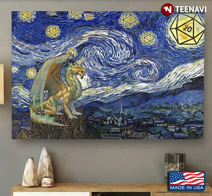 Dragon & Icosahedrons In The Starry Night Vincent Van Gogh