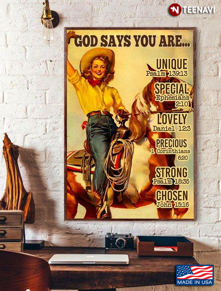 Vintage Female Equestrian God Says You Are Unique Special Lovely Precious Strong Chosen