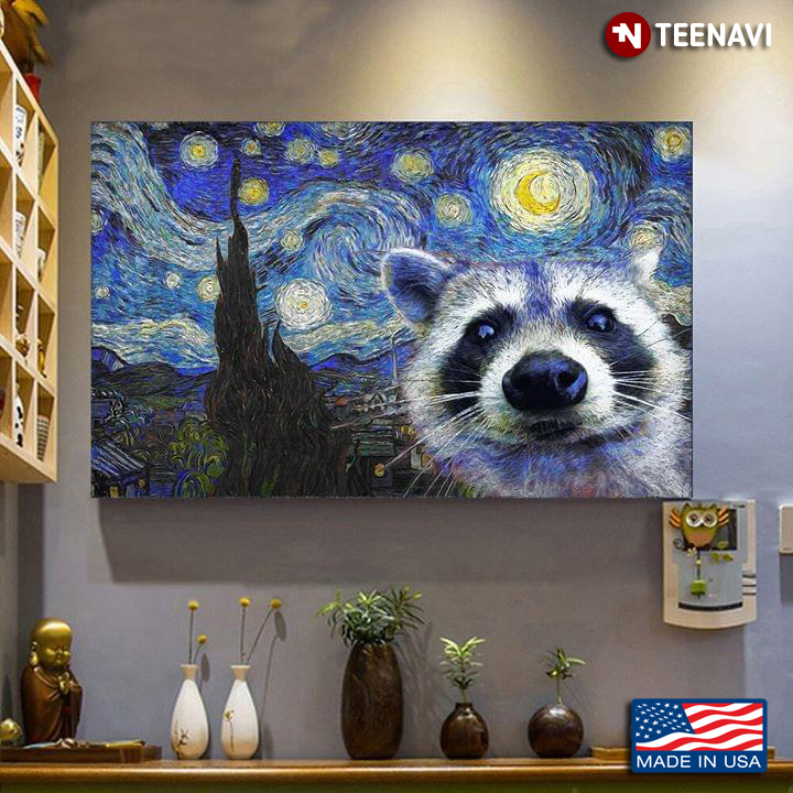 New Version Raccoon In The Starry Night Vincent Van Gogh