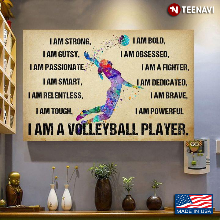 Vintage Watercolour Female Volleyball Player I Am A Volleyball Player I Am Strong, I Am Bold, I Am Gutsy