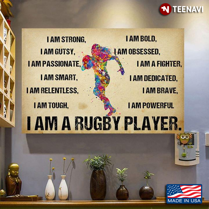 Vintage Watercolour Female Rugby Player I Am A Rugby Player I Am Strong, I Am Bold, I Am Gutsy