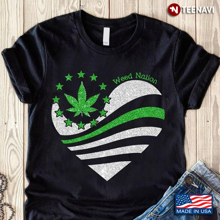 Heart Star Green Cannabis Leaves American Flag The 4th Of July Weed Nation