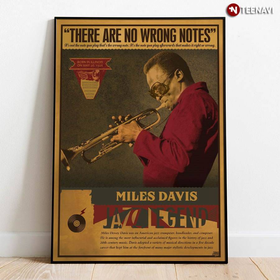 Vintage Miles Davis The Jazz Legend Born In Illinois On May 16 1926 "There Are No Wrong Notes" Poster