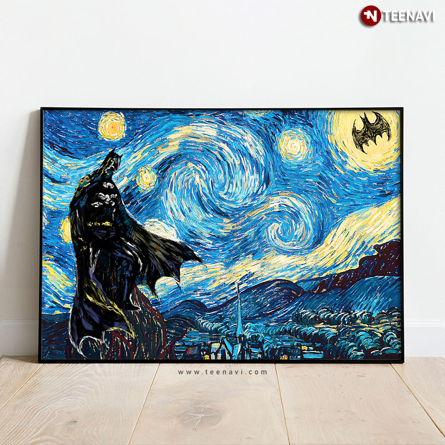 Batman In The Starry Night Vincent Van Gogh Poster