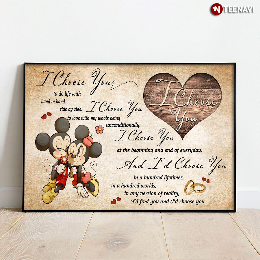 Vintage Disney Mickey Mouse & Minnie Mouse I Choose You To Do Life With Hand In Hand Side By Side Poster