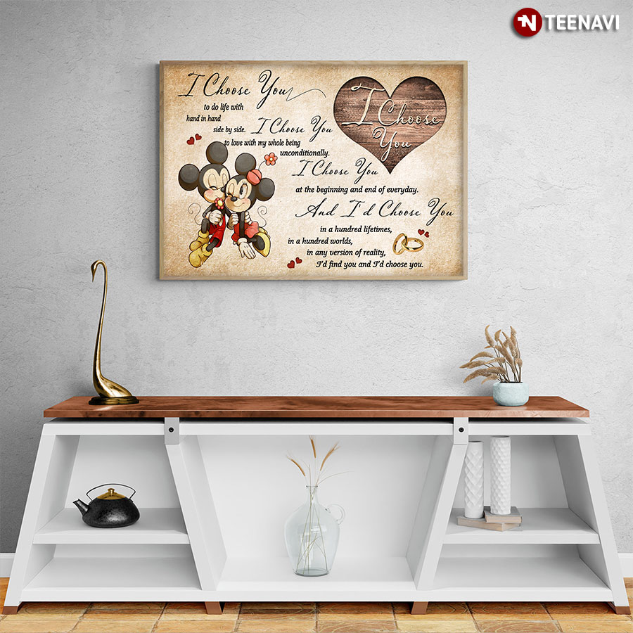 Vintage Disney Mickey Mouse & Minnie Mouse I Choose You To Do Life With Hand In Hand Side By Side Poster