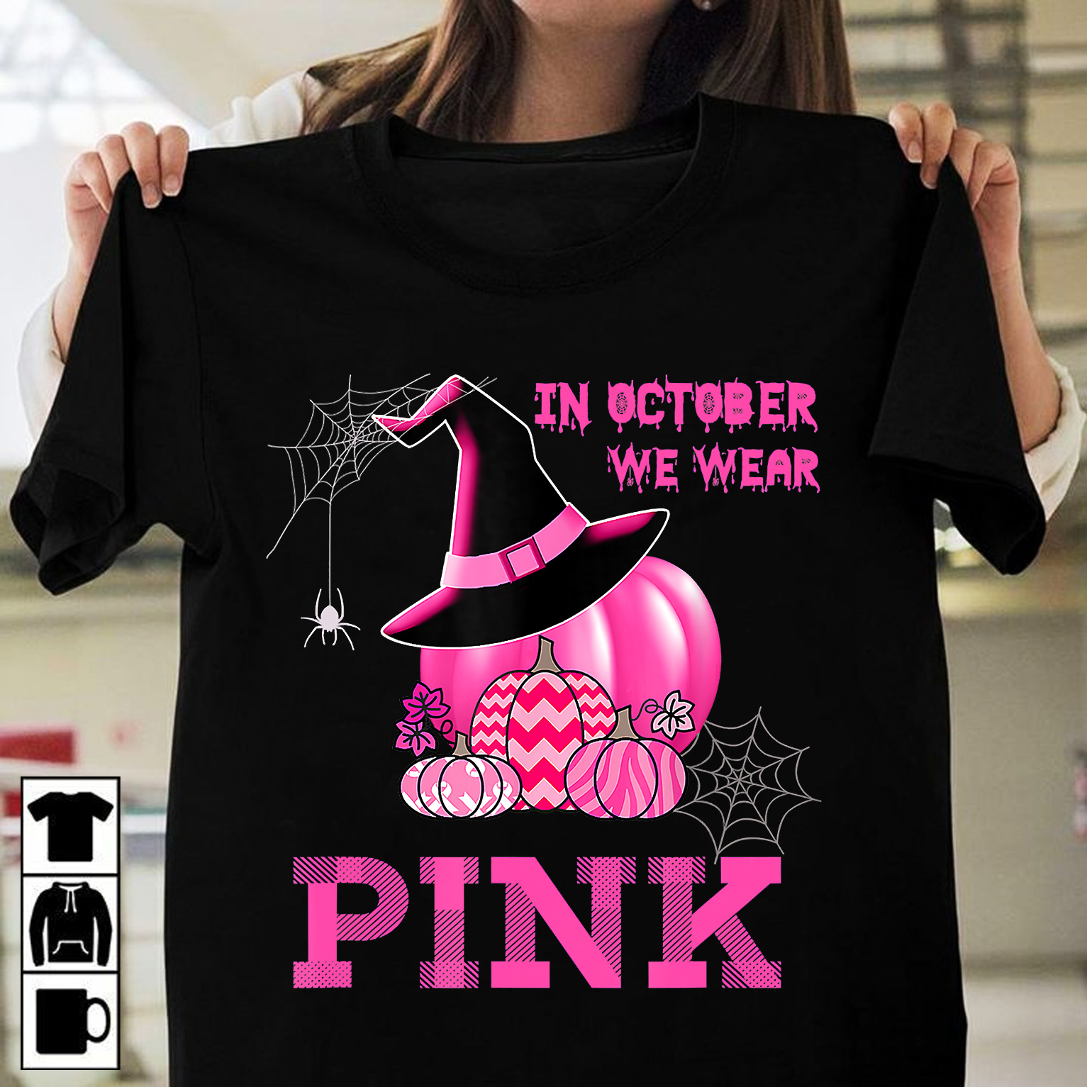 In October We Wear Pink Breast Cancer Awareness Pumpkin Halloween