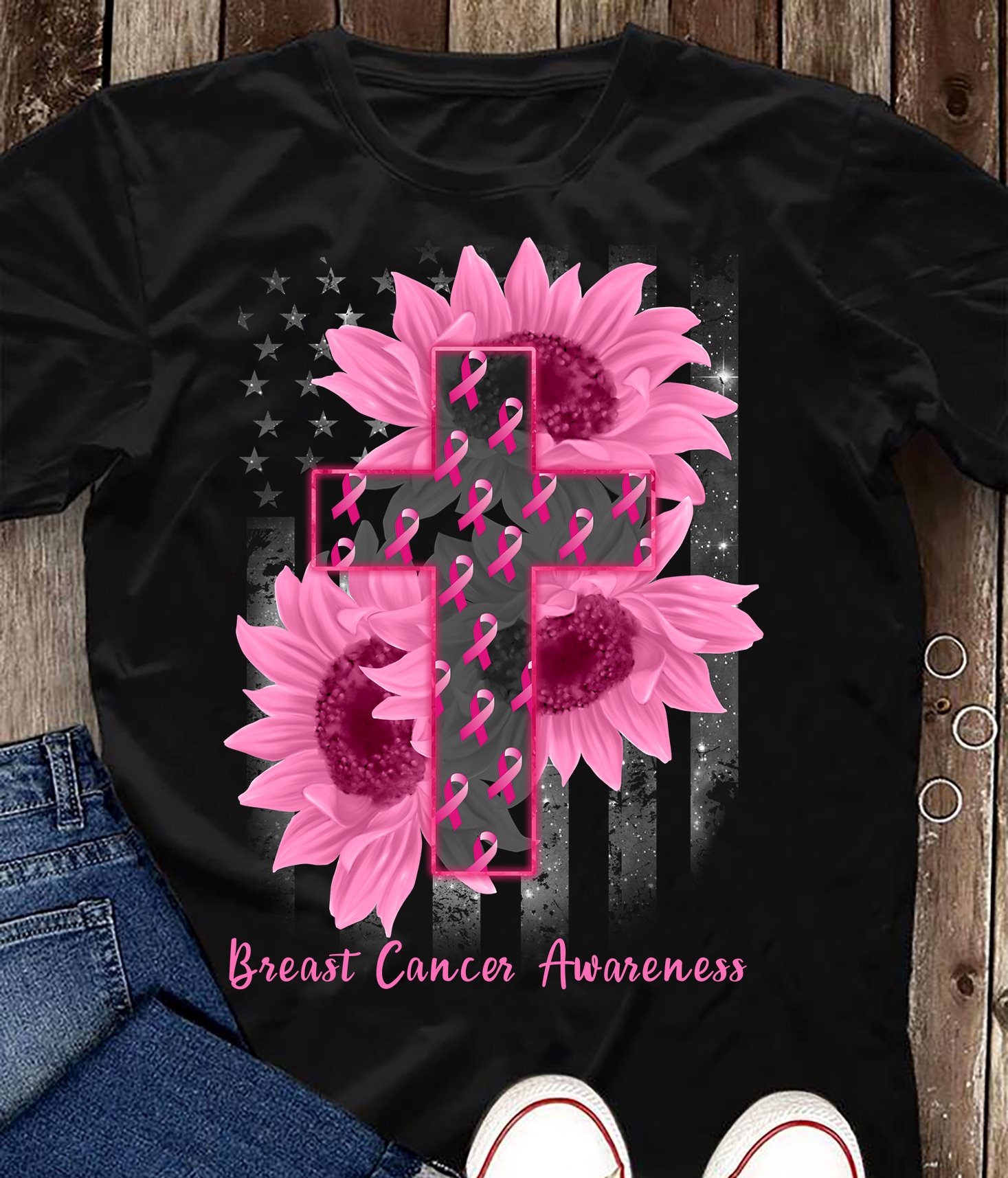 The Cross Sunflower Flag Breast Cancer Awareness