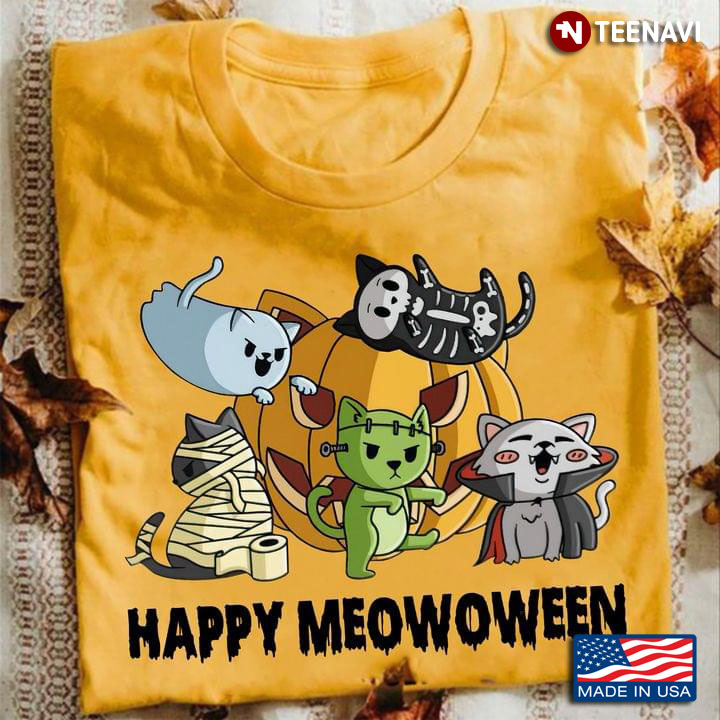 Cats With Pumpkin Happy Meowoween Halloween