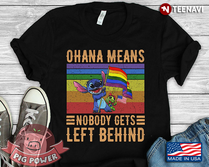 Stitch Waving LGBT Flag Ohana Means Nobody Gets Left Behind Vintage