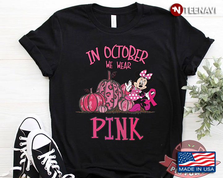 In October We Wear Pink Minnie With Pumpkins Breast Cancer Awareness
