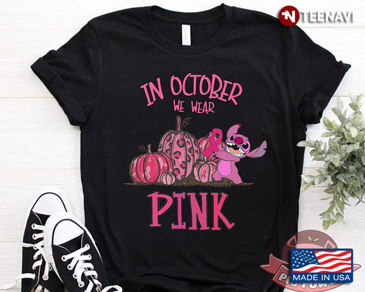 In October We Wear Pink With Stitch Pumpkins Breast Cancer Awareness