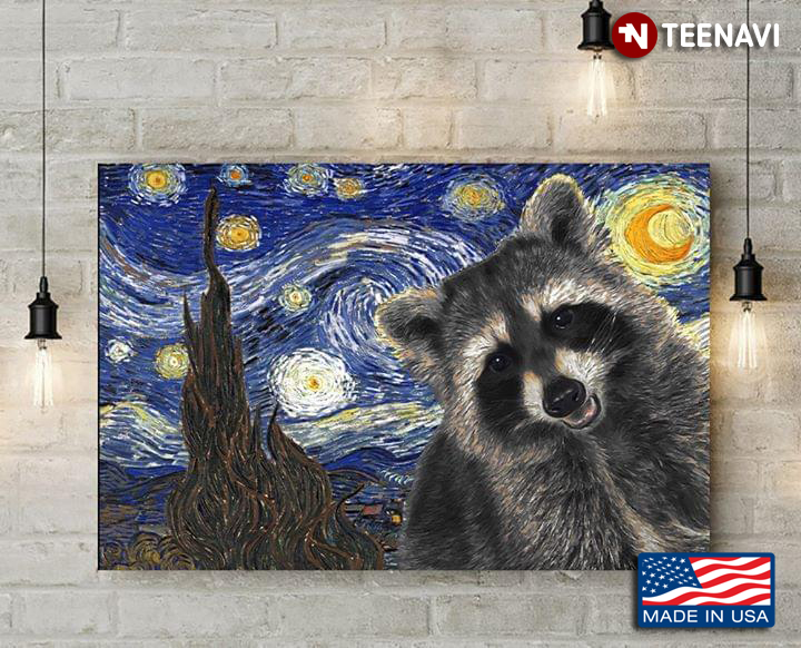 Raccoon With Mouth Open In The Starry Night Vincent Van Gogh