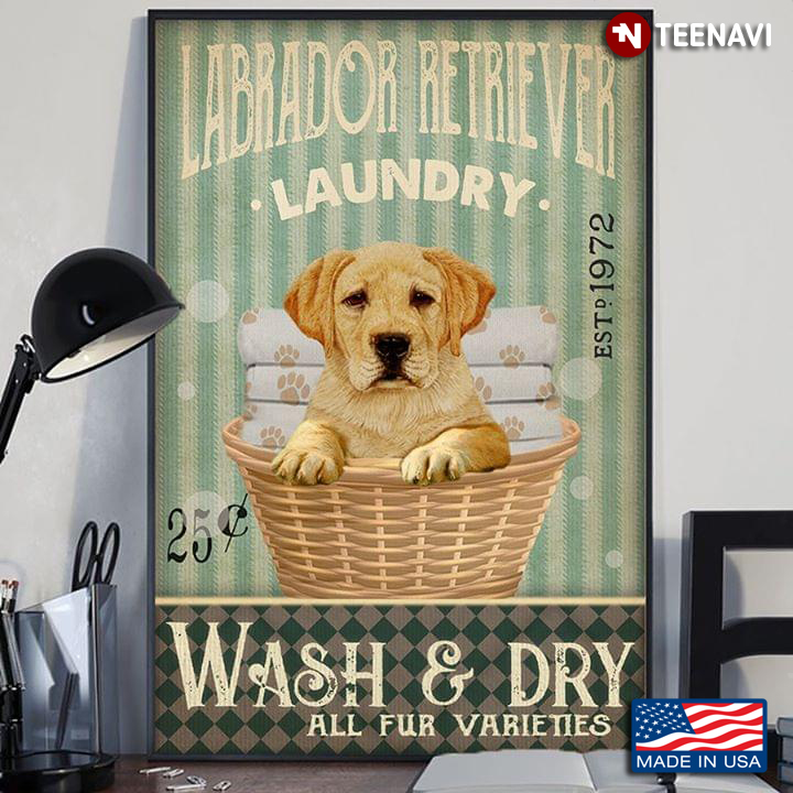 Vintage Labrador Retriever Laundry Est.1972 Wash & Dry All Fur Varieties