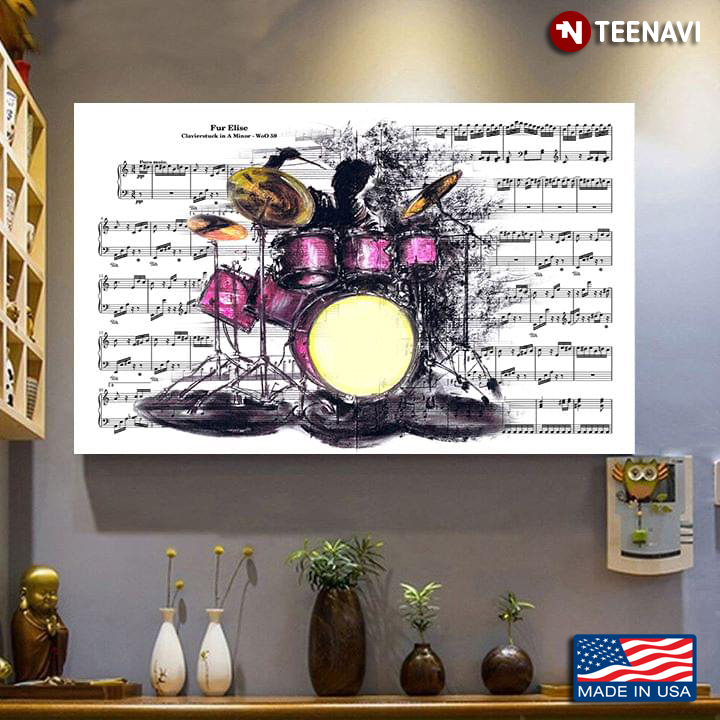 Vintage Sheet Music Theme Man Playing Drums Für Elise Clavierstuck In A Minor WoO 59 By Beethoven