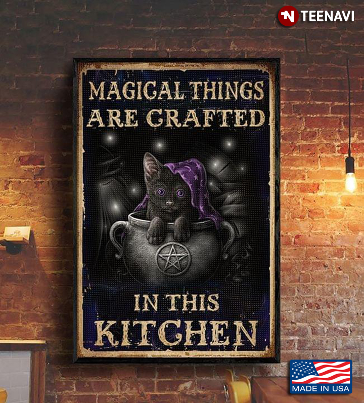 Vintage Witch Black Cat In Cauldron Magical Things Crafted In This Kitchen