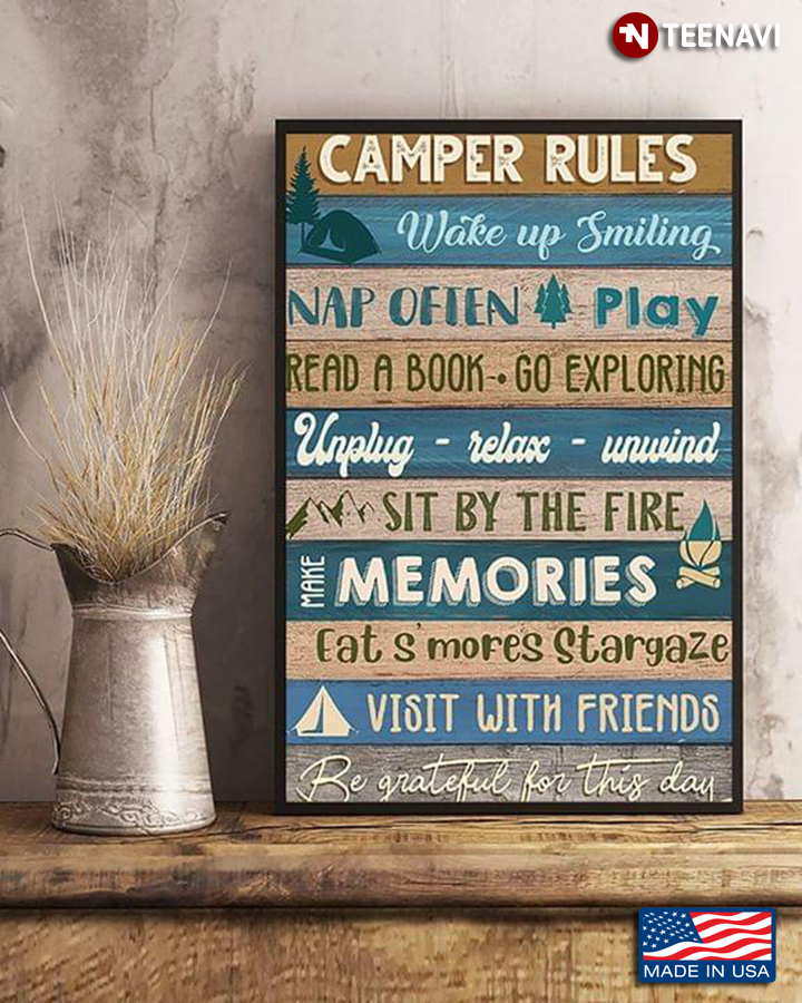 Vintage Camper Rules Wake Up Smiling Nap Often Play Read A Book Go Exploring