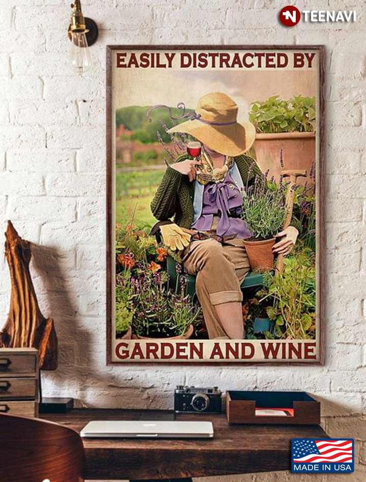 Vintage Girl In Garden Easily Distracted By Garden And Wine
