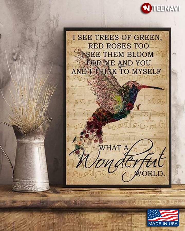 Vintage Sheet Music Theme Floral Hummingbird I See Trees Of Green Red Roses Too