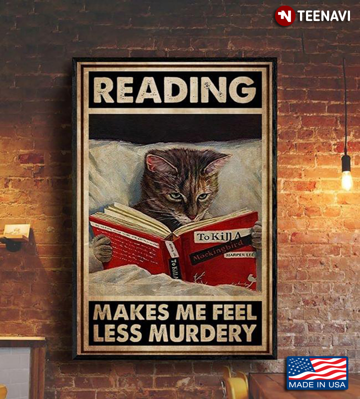 Vintage Cat Reading Book Reading Makes Me Feel Less Murdery