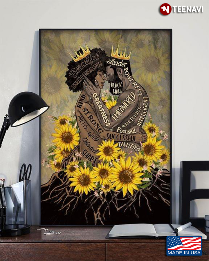 Vintage Black King & Queen With Sunflowers Around Beautiful Important Leader Powerful