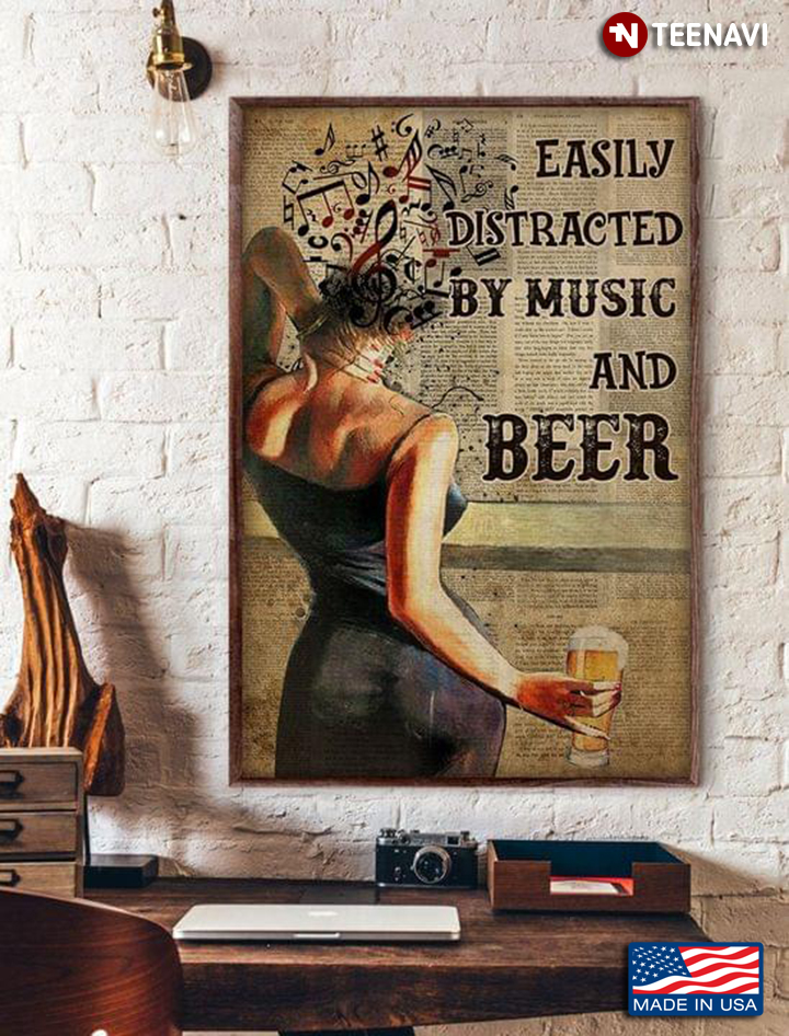 Vintage Girl With Music Tune On Her Head Easily Distracted By Music And Beer