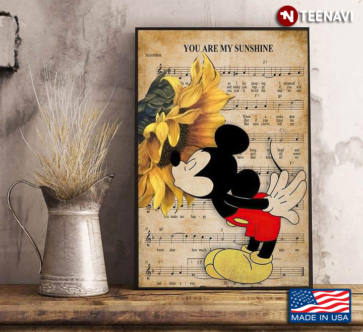 Vintage Sheet Music Theme Disney Mickey Mouse Smelling A Sunflower You Are My Sunshine