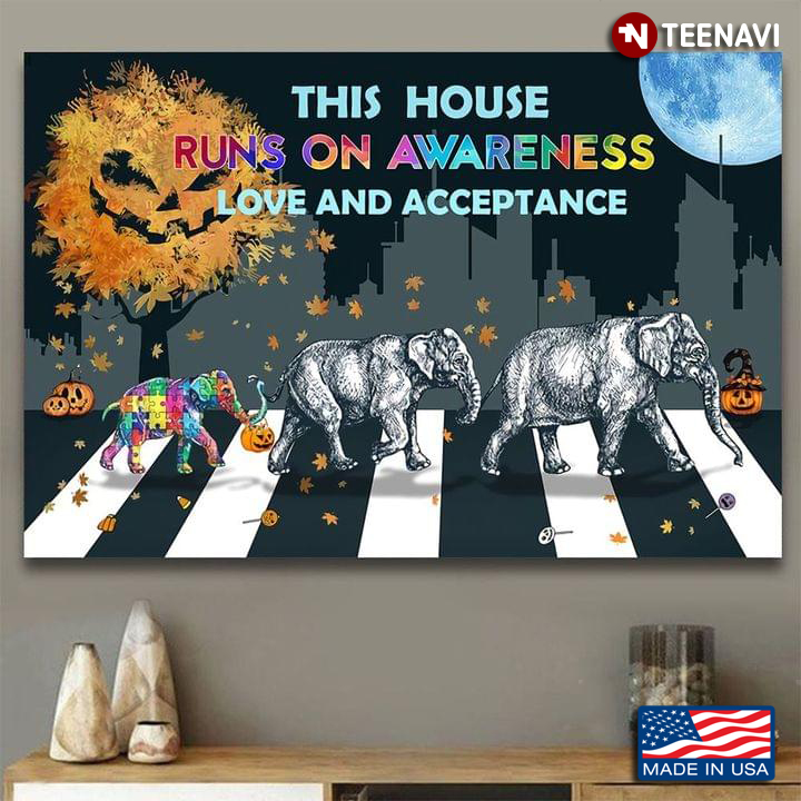 Vintage Halloween Autism Awareness Elephants This House Runs On Awareness Love And Acceptance