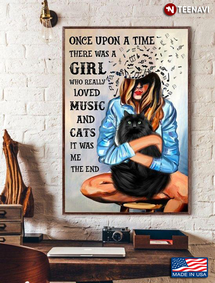 Vintage Girl & Black Maine Coon Once Upon A Time There Was A Girl Who Really Loved Music And Cats