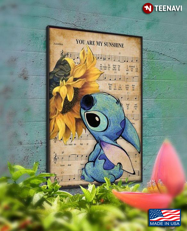Vintage Sheet Music Theme Disney Lilo & Stitch Stitch Smelling A Sunflower You Are My Sunshine