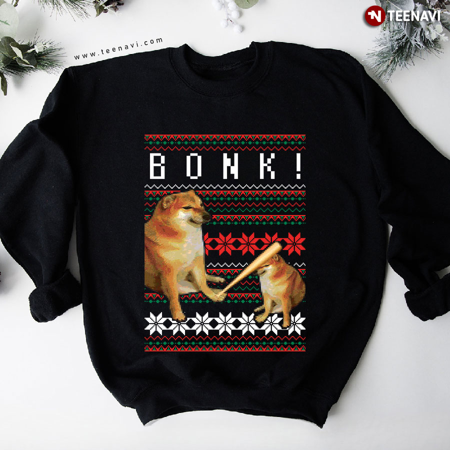Cheems Doge Bonk Meme Ugly Christmas Sweater Style Sweatshirt