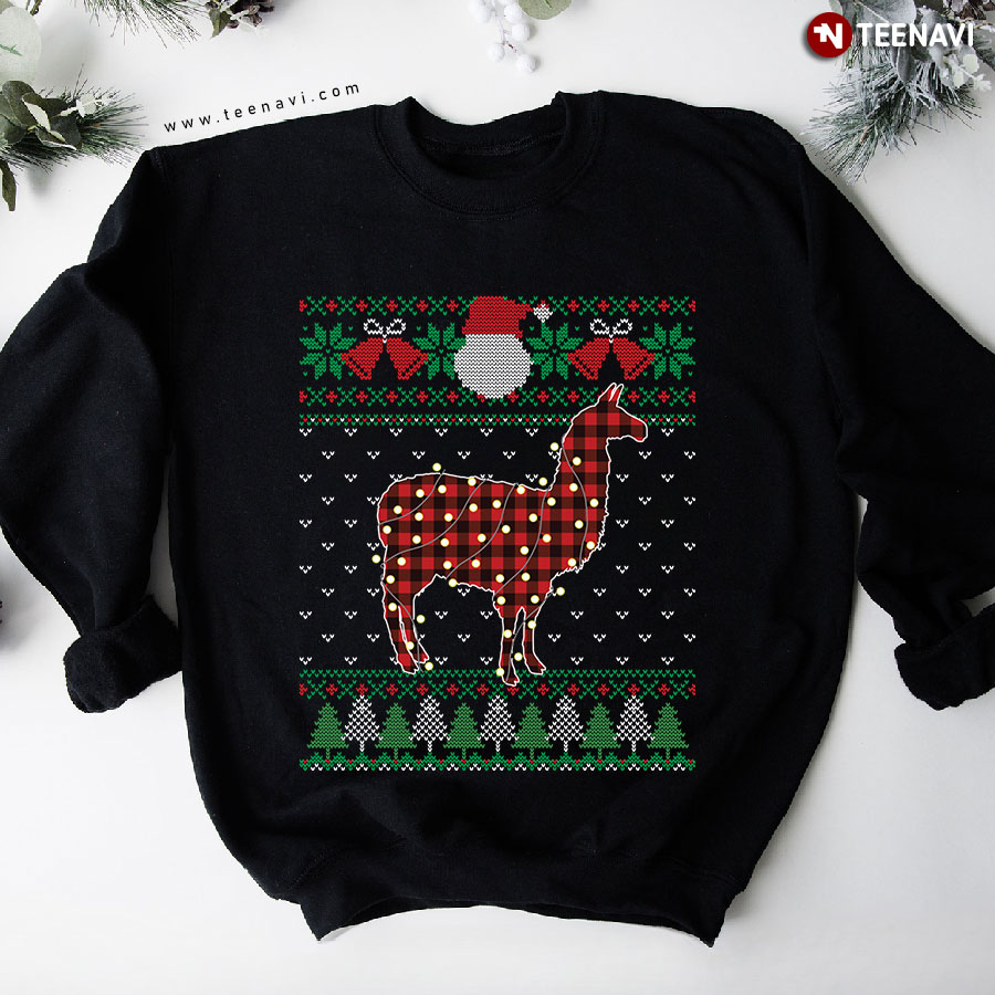 Funny Alpaca Ugly Sweater Christmas Animals Lights Xmas Sweatshirt