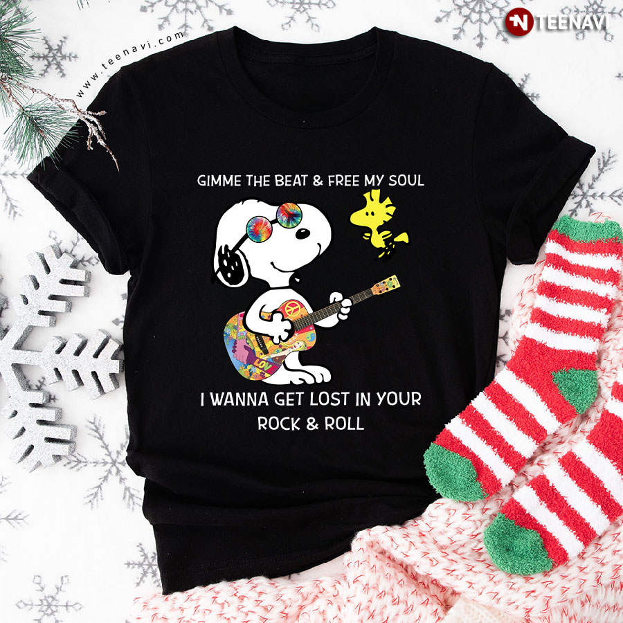 Snoopy And Woodstock Gimme The Beat & Free My Soul I Wanna Get Lost In Your Rock & Roll T-Shirt