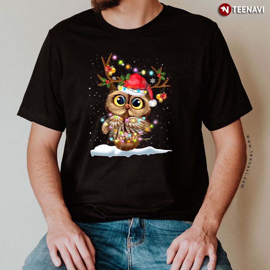 Owl Reindeer With Light Christmas Ornament T-Shirt