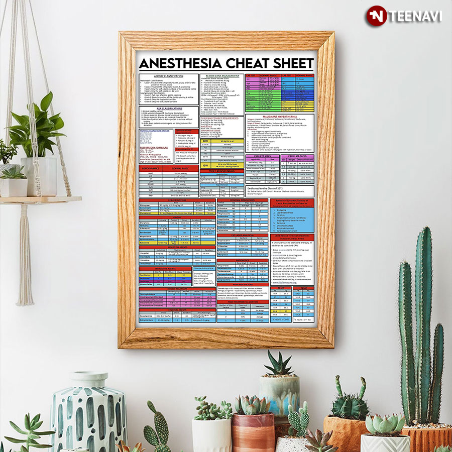 Colourful Anesthesia Cheat Sheet Poster