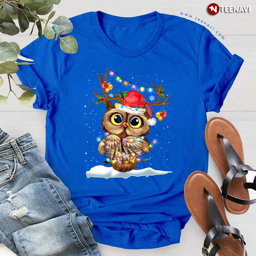 Owl Reindeer With Light Christmas Ornament T-Shirt