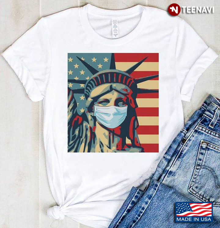 Statue of Liberty Wearing Mask  American Flag Quarantine