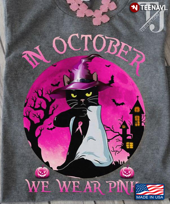 Black Cat Pumpkin  In October We Wear Pink Halloween Breast Cancer Awareness