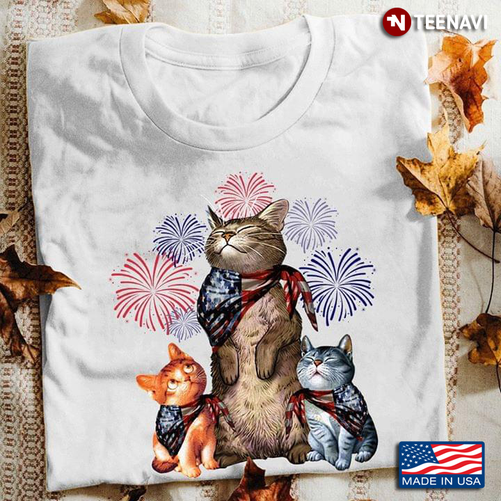 Cats Wearing Flag Firework The 4th Of July American Independent Day